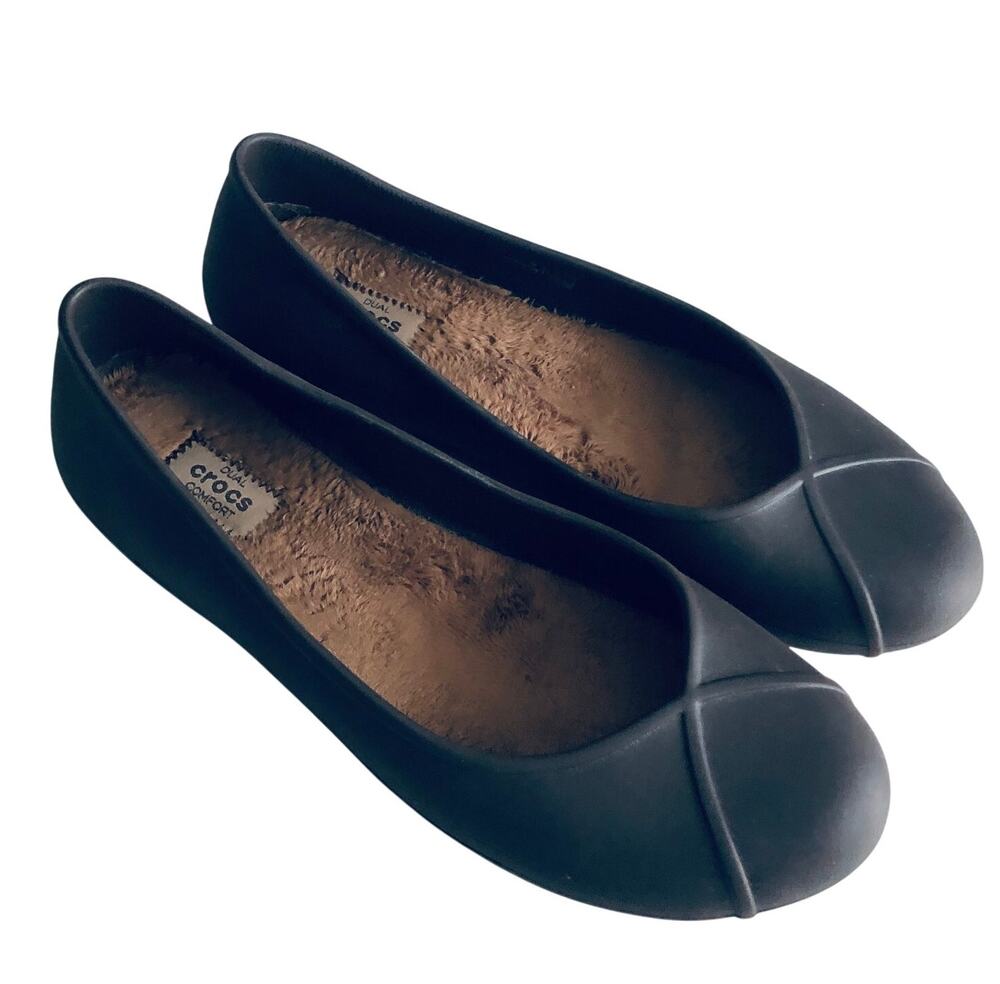 Crocs 'Olivia II' Women's 10 Fur Lined Comfort Flat Brown Slip On Shoe